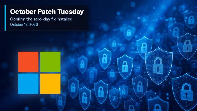 Microsoft logo with security shield and padlock icons for October Patch Tuesday